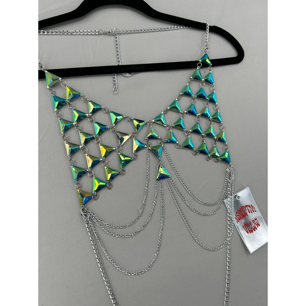 Iridescent Triangle Body Chain Top Silver Festival Rave One Size